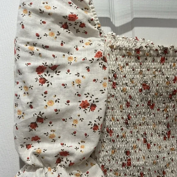 Reformation ‘Clementine’ Floral Print Smocked Puff Sleeve Linen Top - Picture 5 of 7